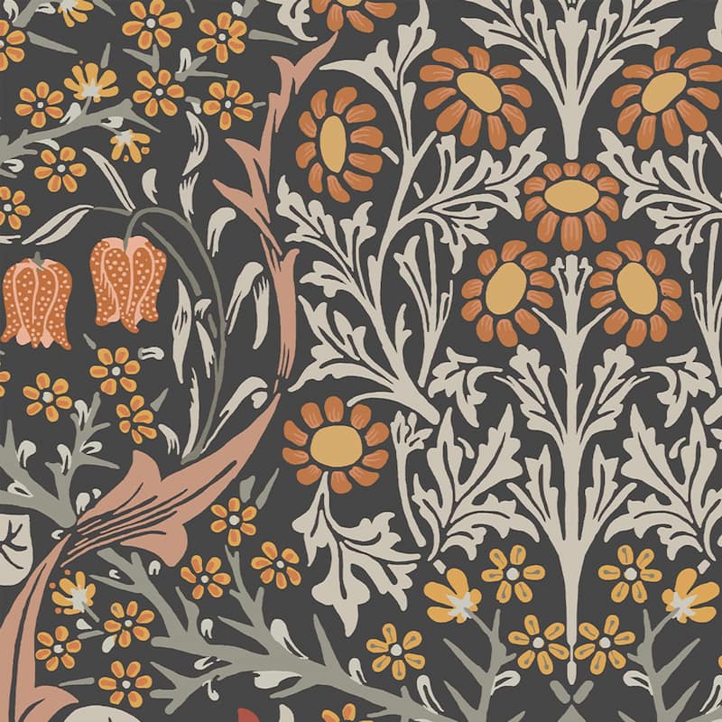 William Morris Blackthorn Charcoal & Burnt Orange Wallpaper