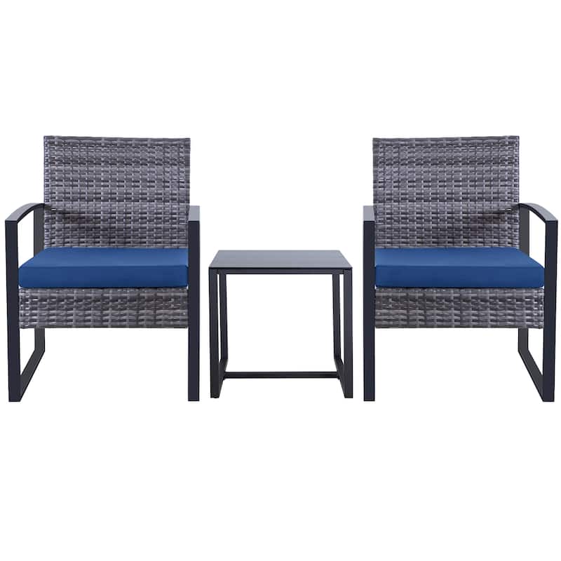 3 Piece Outdoor PE Wicker Furniture Set, Patio Brown Rattan Sectional Sofa Couch with Washable Cushions