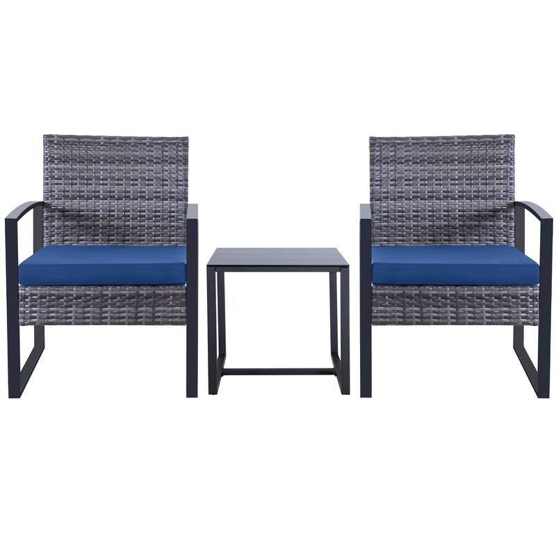 3-Pieces Wicker Patio Conversation Set Outdoor Chairs with Cushions