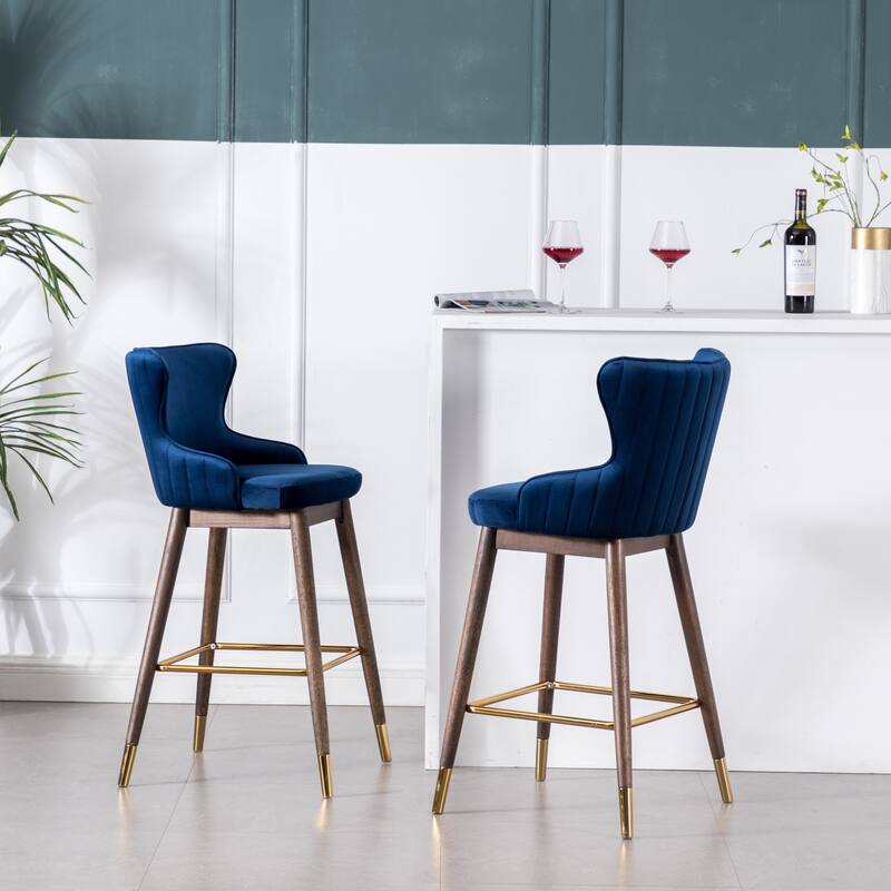 Fabric Upholstered Wingback Bar Stools for Dining Room, Set of 2