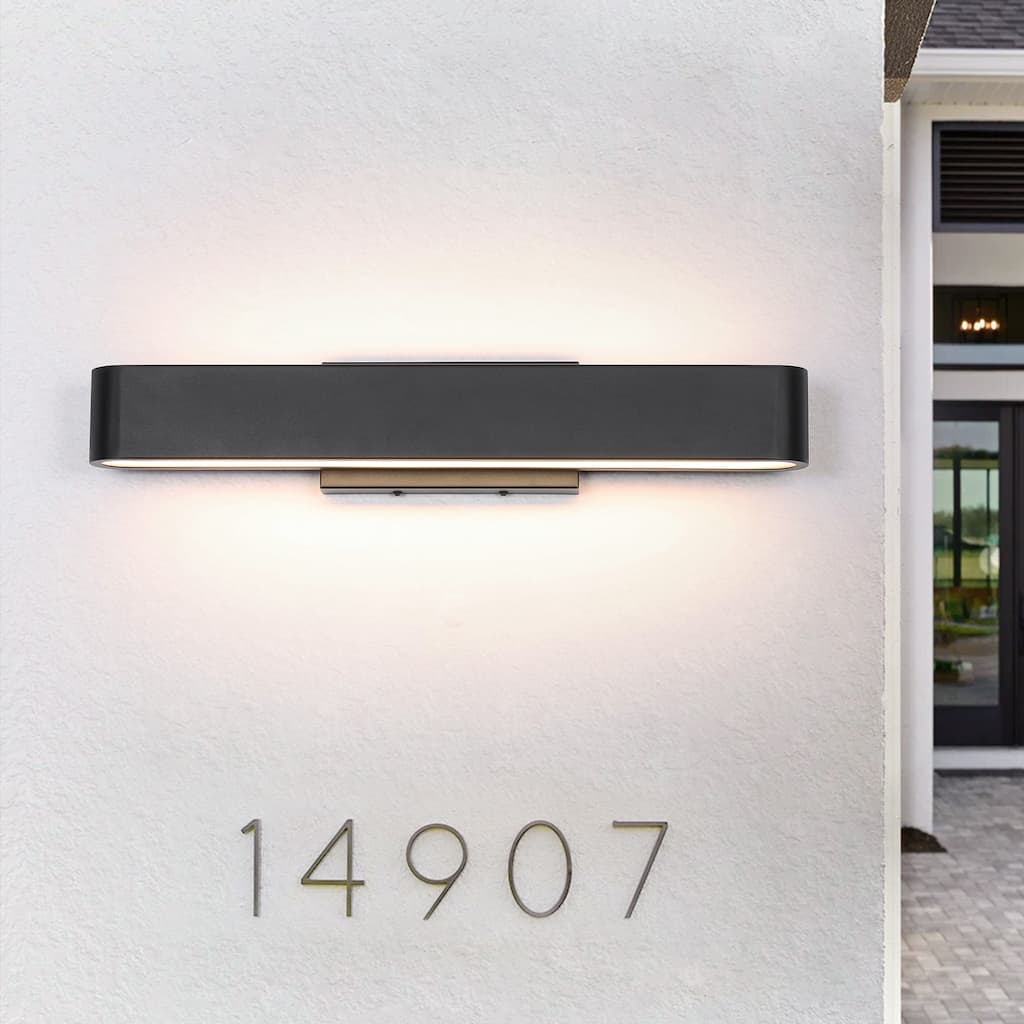 23.6" W Modern Black Finish Rectangle Linear Metal Integrated LED Outdoor Wall Light - 23.6 in. W x 4.33 in. H x 3.82 in. D