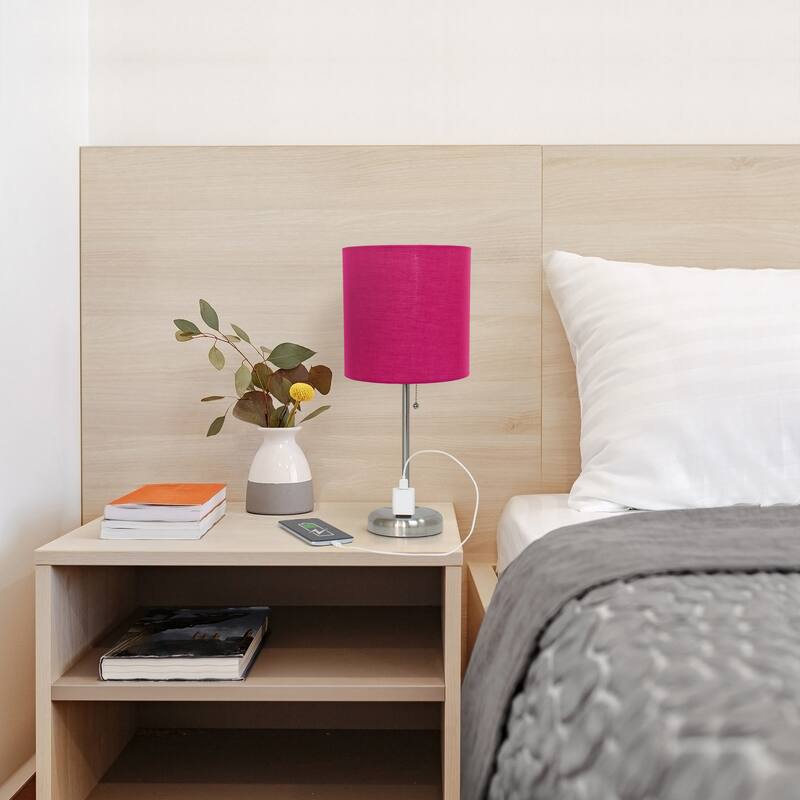 19.5" Power Outlet Metal Lamp in Steel w Aqua Shade