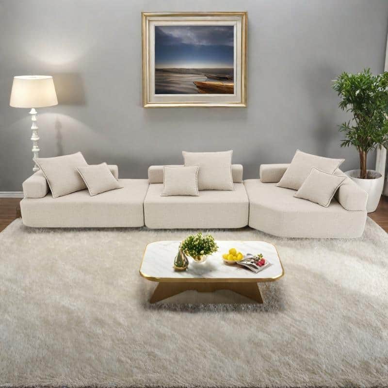 151.5" Boucle Modular Floor Sectional Sofa with Free Combination Design and 6 Pillows