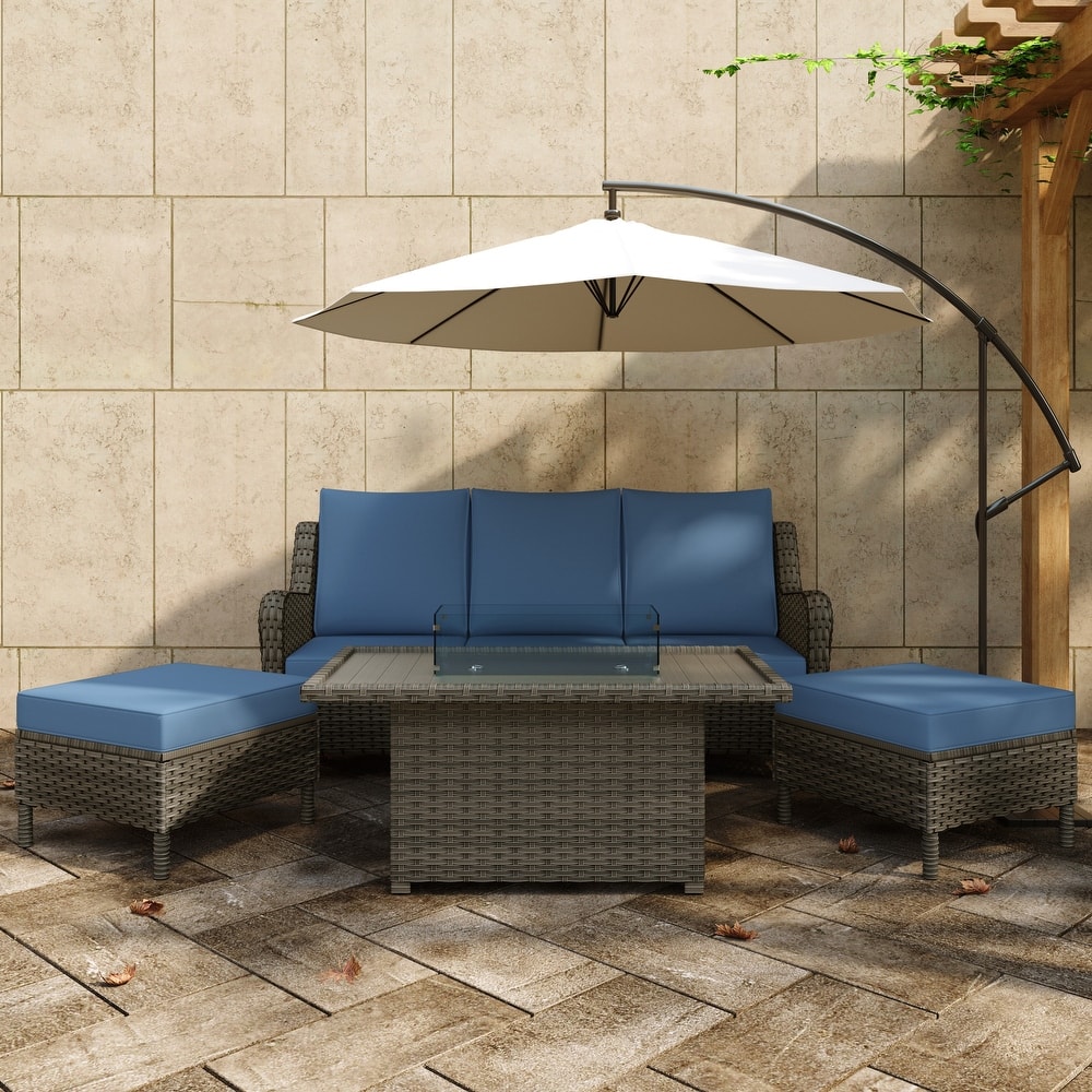 Outdoor 6-Piece Rattan Wicker Sectional Sofa Set With Cushion