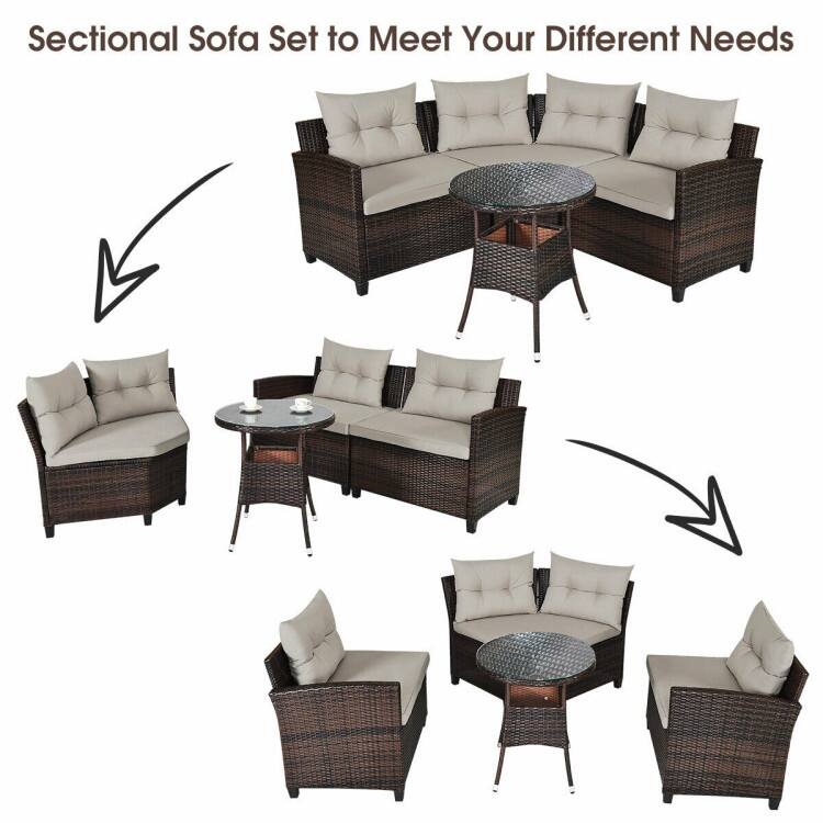 4 Pcs Furniture Patio Set Outdoor Wicker Sofa Set - 31.5" x 25.5" x 29" (L x W x H)