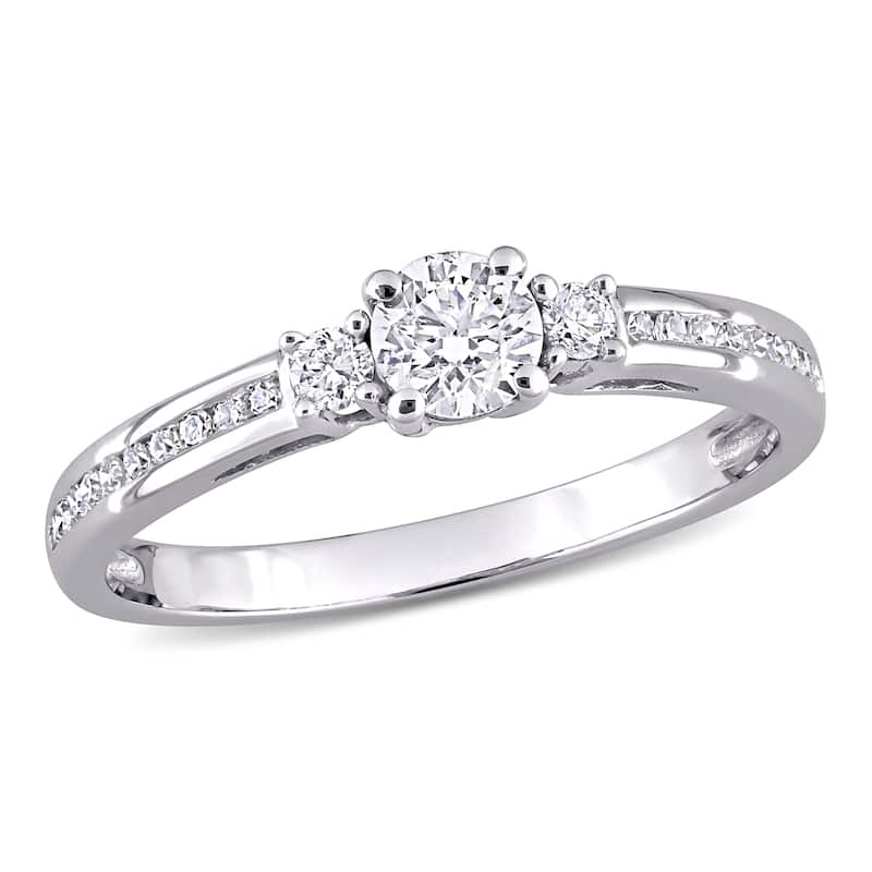 Miadora 1/2ct TDW 3-Stone Diamond Engagement Ring in 10k White Gold