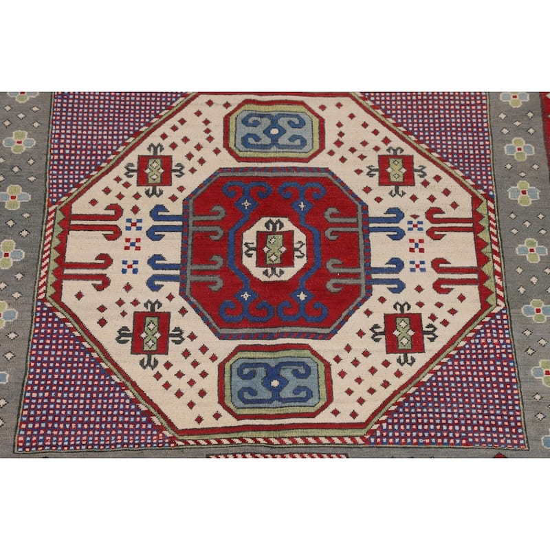 Grey Traditional Kazak Oriental Area Rug Handmade Wool Carpet - 6'7" x 10'1"