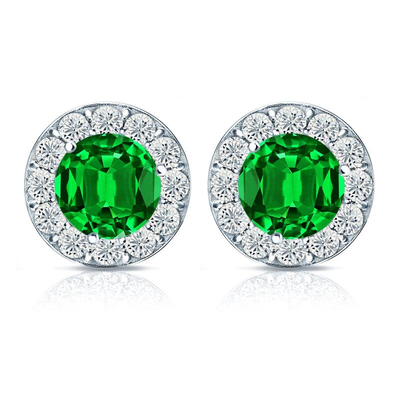Auriya 14k Gold Lab Grown Gemstone Green Emerald Stud Earrings Round 0.25 to 5.00 ct. tw. Halo Push-Back