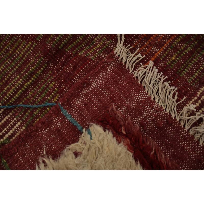 Hand Knotted Oriental 100% Wool Carpet Modern Tribal Red Moroccan Area Rug - 9' 8'' X 7' 1''