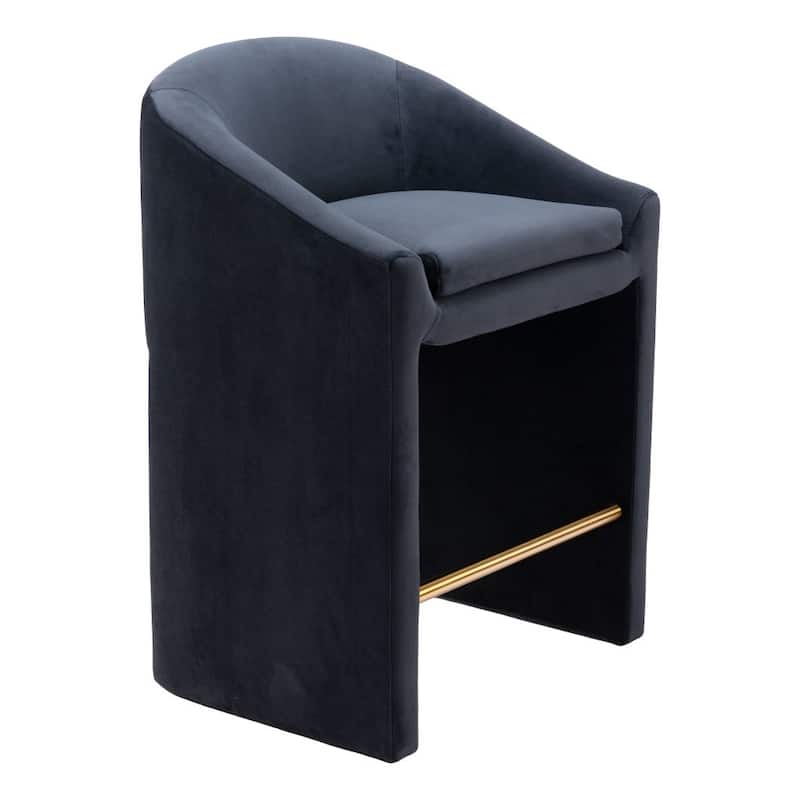 HomeRoots 26" Gray and Gold Velvet and Steel Counter Height Bar Chair