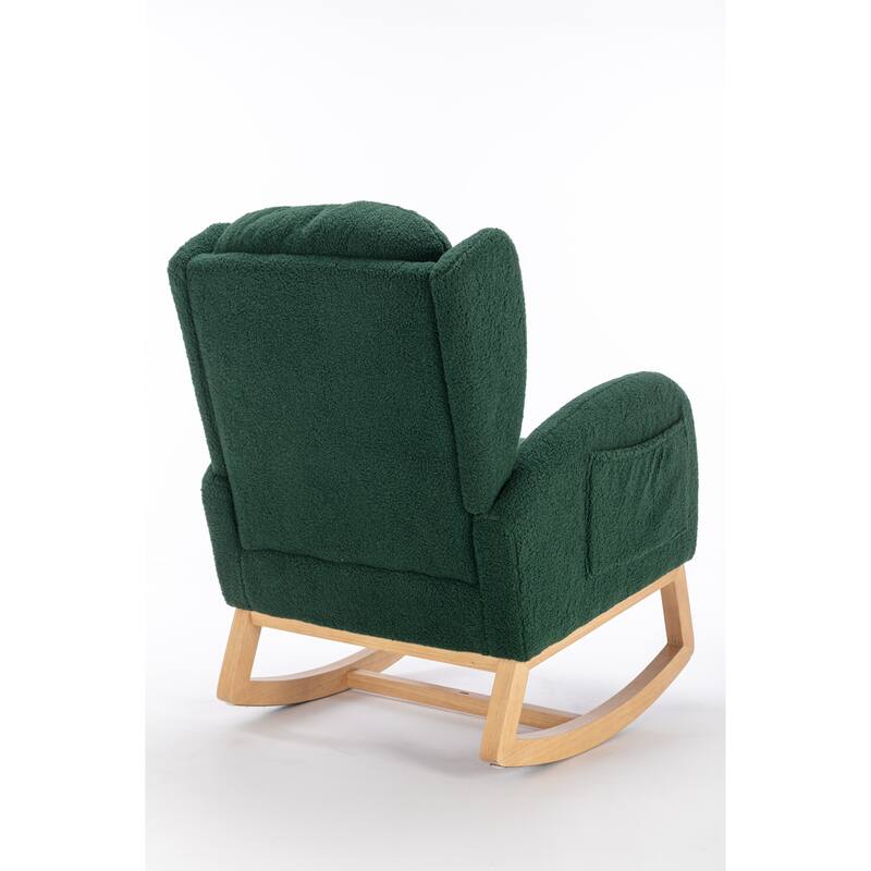 Rocking Chair Nursery, Modern Upholstered Glider Rocker with Side Pocket, High Backrest Accent Armchair for Living Room
