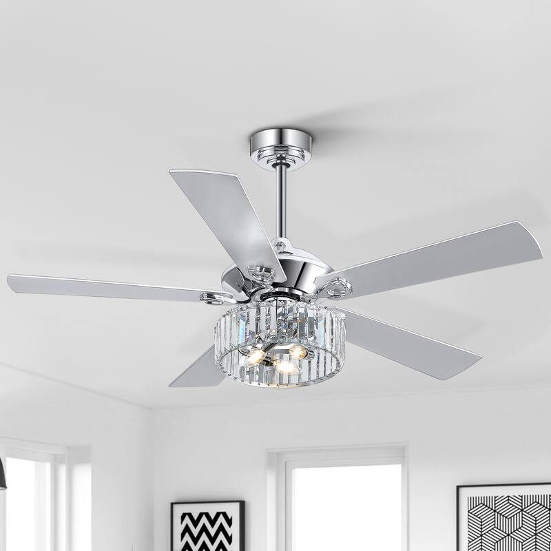 52" Ceiling Fans with Crystal Lighting Remote Control, 5 Blade - 52 Inch - 52 Inch - Chrome