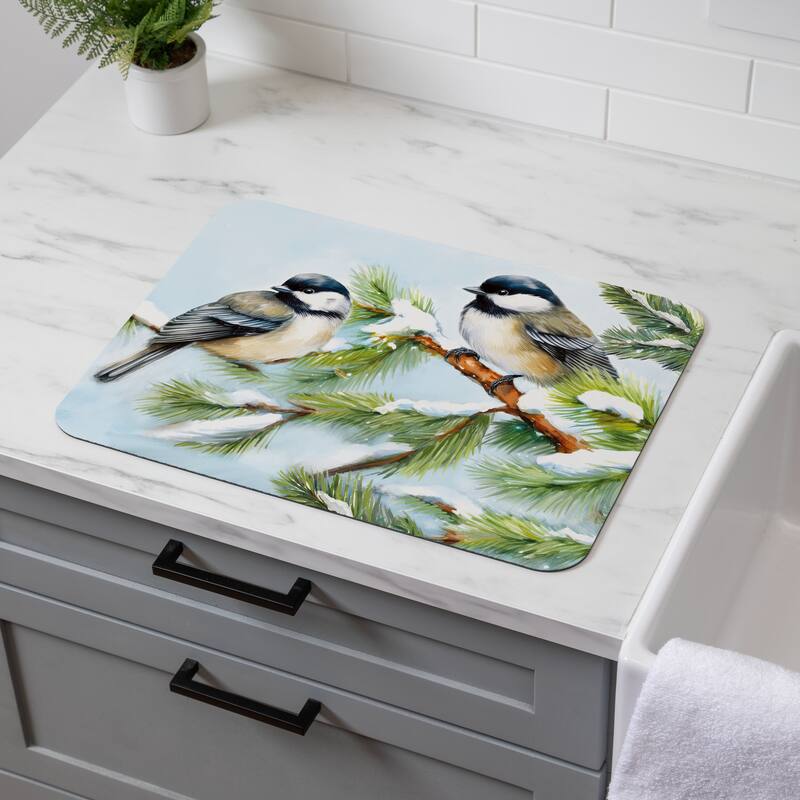 Holiday Chickadees Drying Mat - 20" x 15"