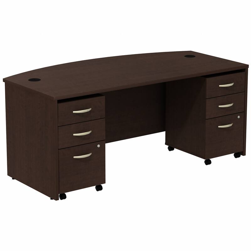 Series C 72W Bow Front Desk with Drawers by Bush Business Furniture - Mocha Cherry