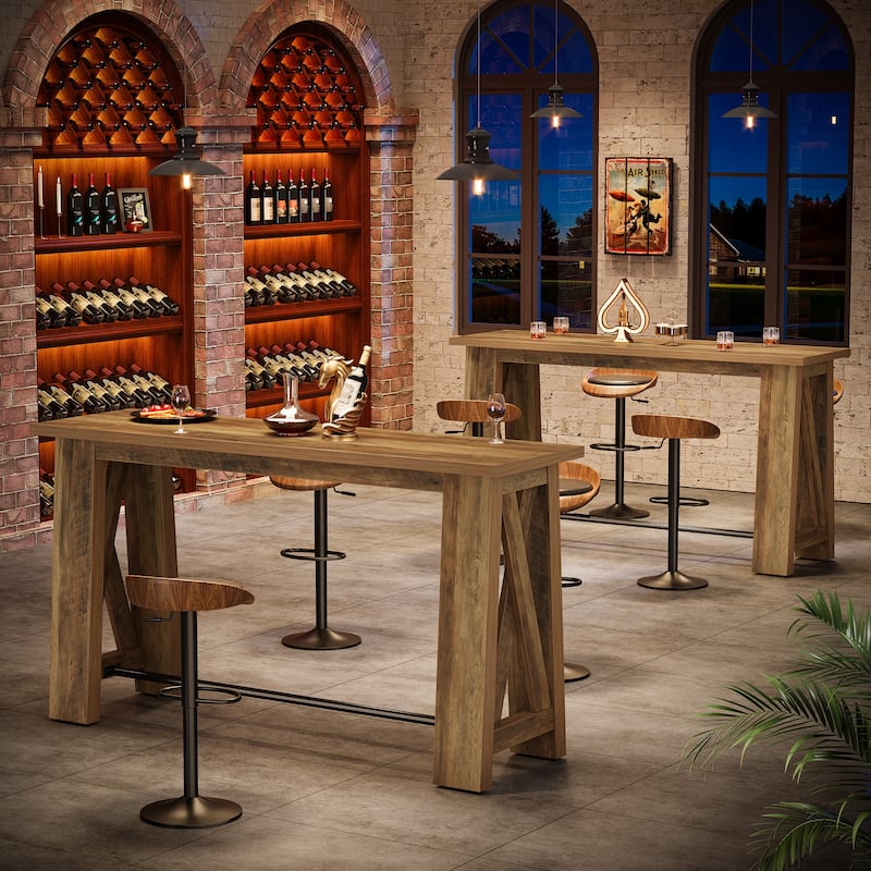 Bar Table, Counter Height Pub Table, 63" Rectangular High Top Kitchen Dining Tables for Dining Room, Living Room, Bistro