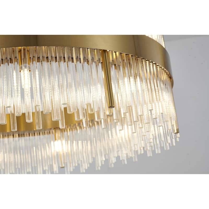 18 Light Gold Stainless Steel Chandelier with Clear Glass Rods