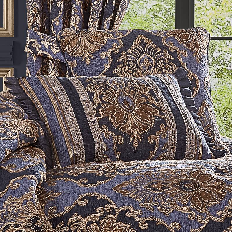 Five Queens Court Woodstock Boudoir Decorative Throw Pillow - Accent - Polyester - Indigo