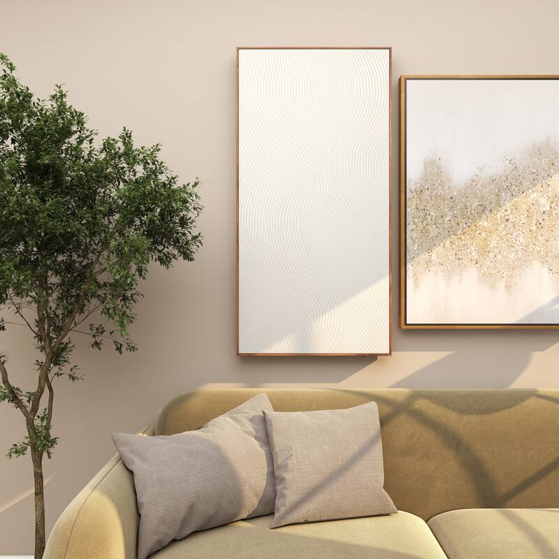 Canvas Geometric Art Deco Inspired Line Art Living Room Framed Wall Art with Gold Frame - White - Roche River Decor