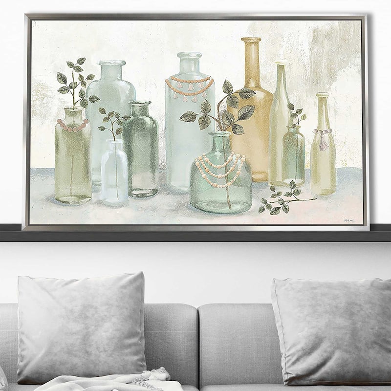 "Glass Bottles with Tassels" Print on Floating Canvas
