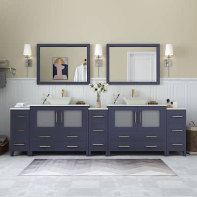 Vanity Art 108" Double Sink Bathroom Vanity Set with Engineered Marble Top and Free Mirrors