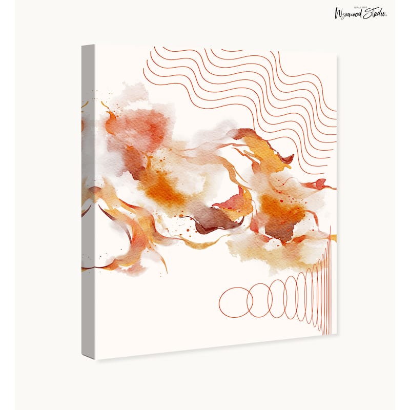 Wynwood Studio Canvas Abstract Wavy Lines and Circles Orange Modern & Contemporary Wall Art Canvas Print