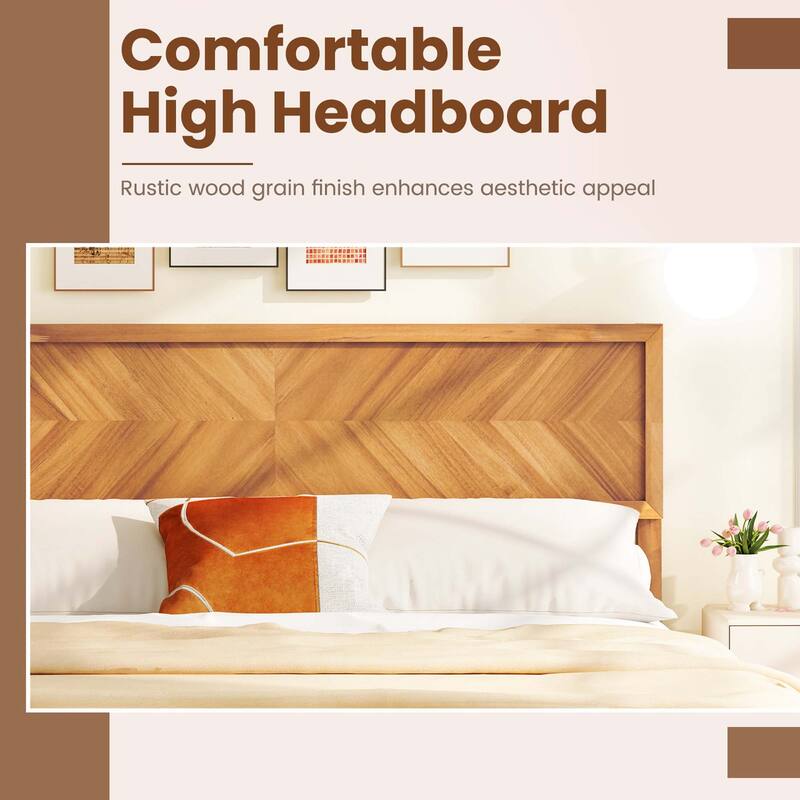 Gymax Twin/Full/Queen Size Bed Frame w/Headboard Wooden Slats Support