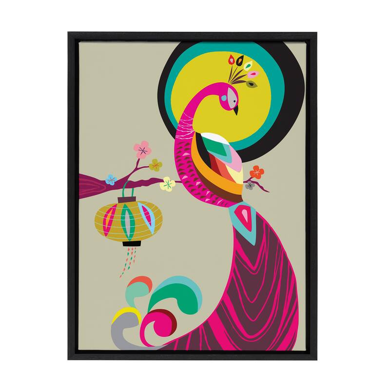 Kate and Laurel Sylvie Peacock Framed Canvas by Rachel Lee