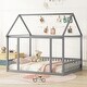 preview thumbnail 40 of 76, Pine Wood Floor Wooden Bed with House Roof Frame and Safety Guardrails Full - Gray