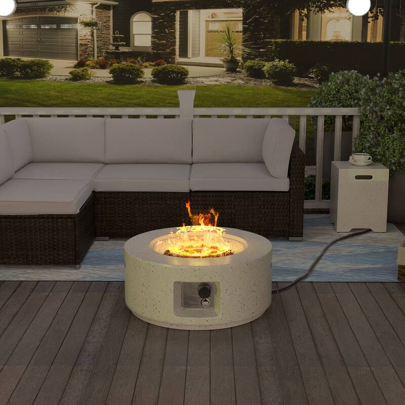 COSIEST 2-Piece Outdoor Round Firepit with Tank Cover Table - 28" W x 28" L x 12" H