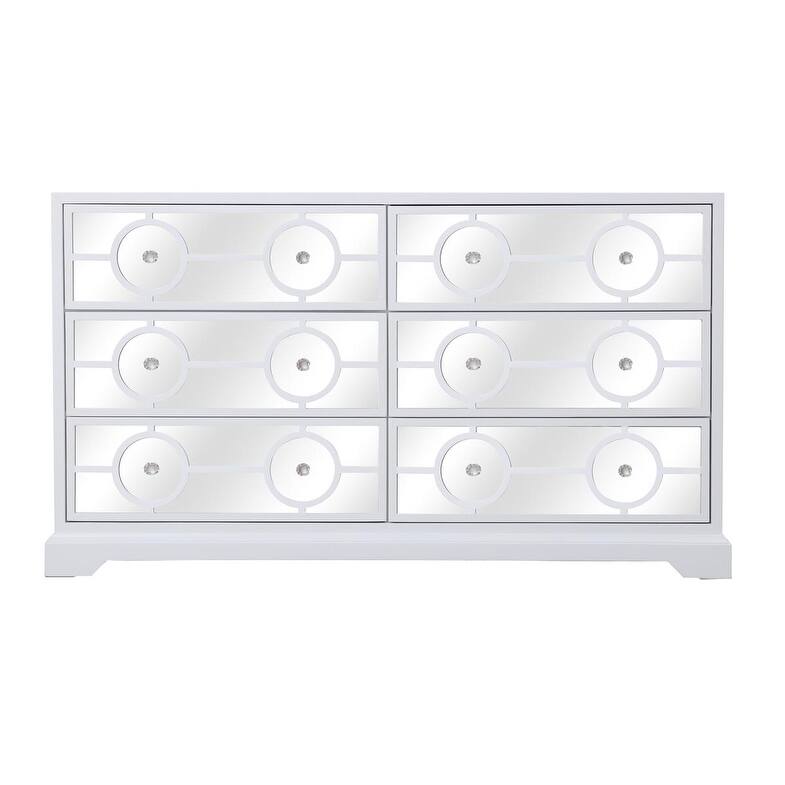 60 in. 6 Drawer Mirrored Cabinet - White