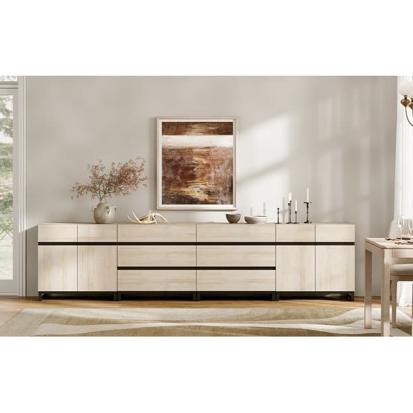 slide 2 of 18, WAMPAT 4 in 1 Multifunctional Sideboard Buffet Cabinets, Modern Sideboard with Adjustable Shelves and 6 Drawers 4 piece - Light Oak