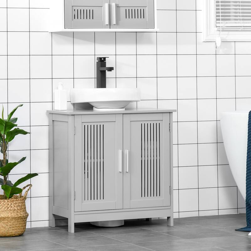 Space-Saving Bathroom Cabinet with U-Shaped Design, Enclosed Storage, and Adjustable Shelf for Sink Organization - 23.5in L