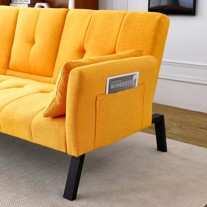 70-inch multi-functional cotton and linen sofa bed: foldable + cup holder + side storage