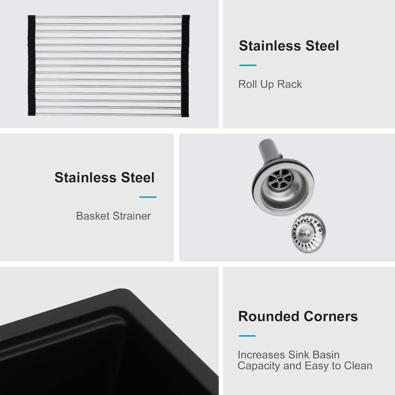 21" Undermount Single Bowl Quartz Kitchen Sink - 21'' x 18'' x 9.65''