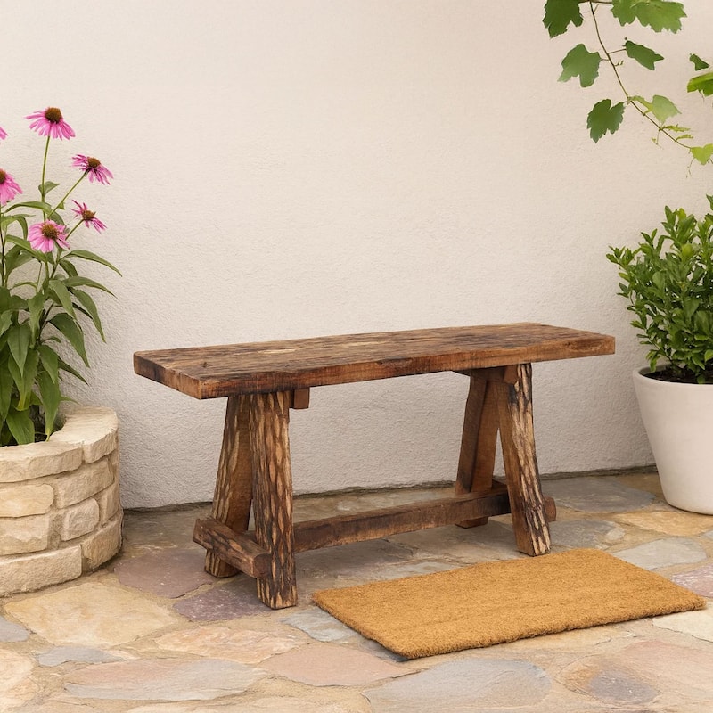 Wooden Garden Patio Bench With Retro Etching, Cappuccino Brown - Cappuccino Brown