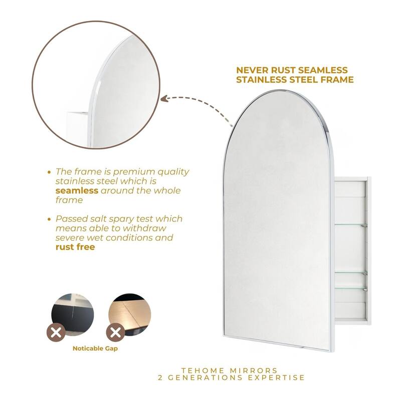 TEHOME Arched Bathroom Medicine Cabinet with Mirror Recessed and Surface Mount Medicine Cabinet Mirror
