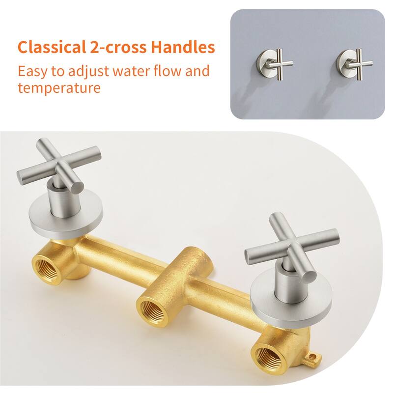 Wall Mount Tub and Shower Faucet with Hand Shower Brass Dual Head Complete Wall Mounted Shower System with Valve