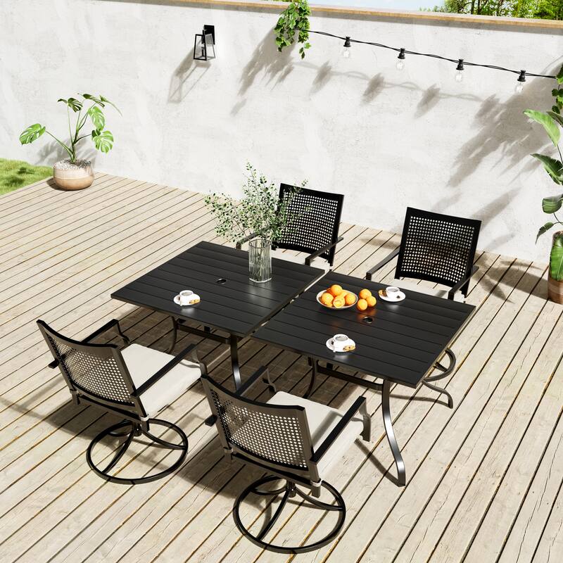 Clihome Outdoor 6 Piece Patio Swivel Chair Dining Table Set