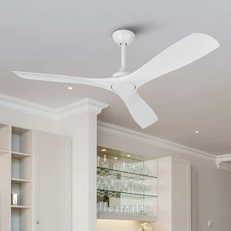 52" Matte Black/ White 3 Blades Indoor Propeller Ceiling Fan with Remote, No Lights - Matte White