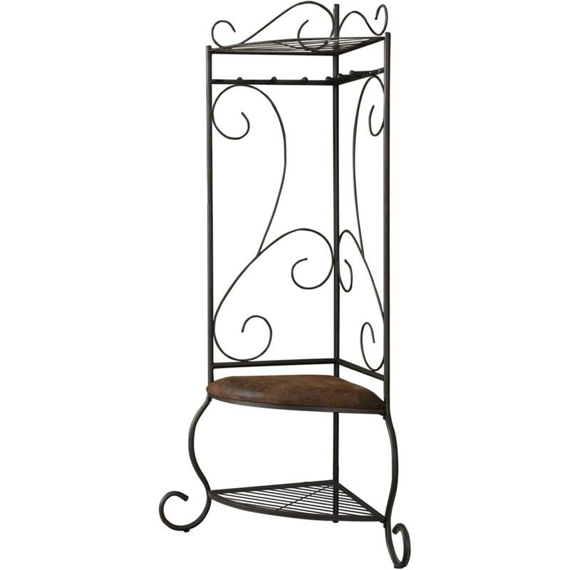Corner Metal Hall Tree Entryway Coat Rack Upholstered Storage Bench Shoe Rack - 24.75" W x 24.75" D x 70.25" H