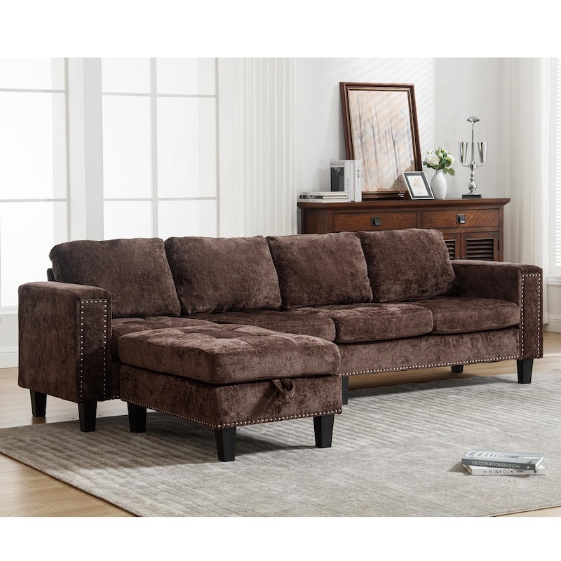 104.5'' L-Shaped Modular 5-Seat Sectional Sofa with Storage Ottoman, Reversible Chaise, and 4 Back Cushions