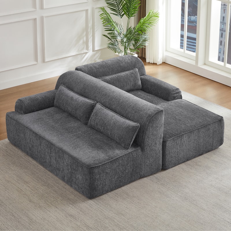 Floor Standing Chenille L-shape Chaise Sectional Sofa with Side Pocket