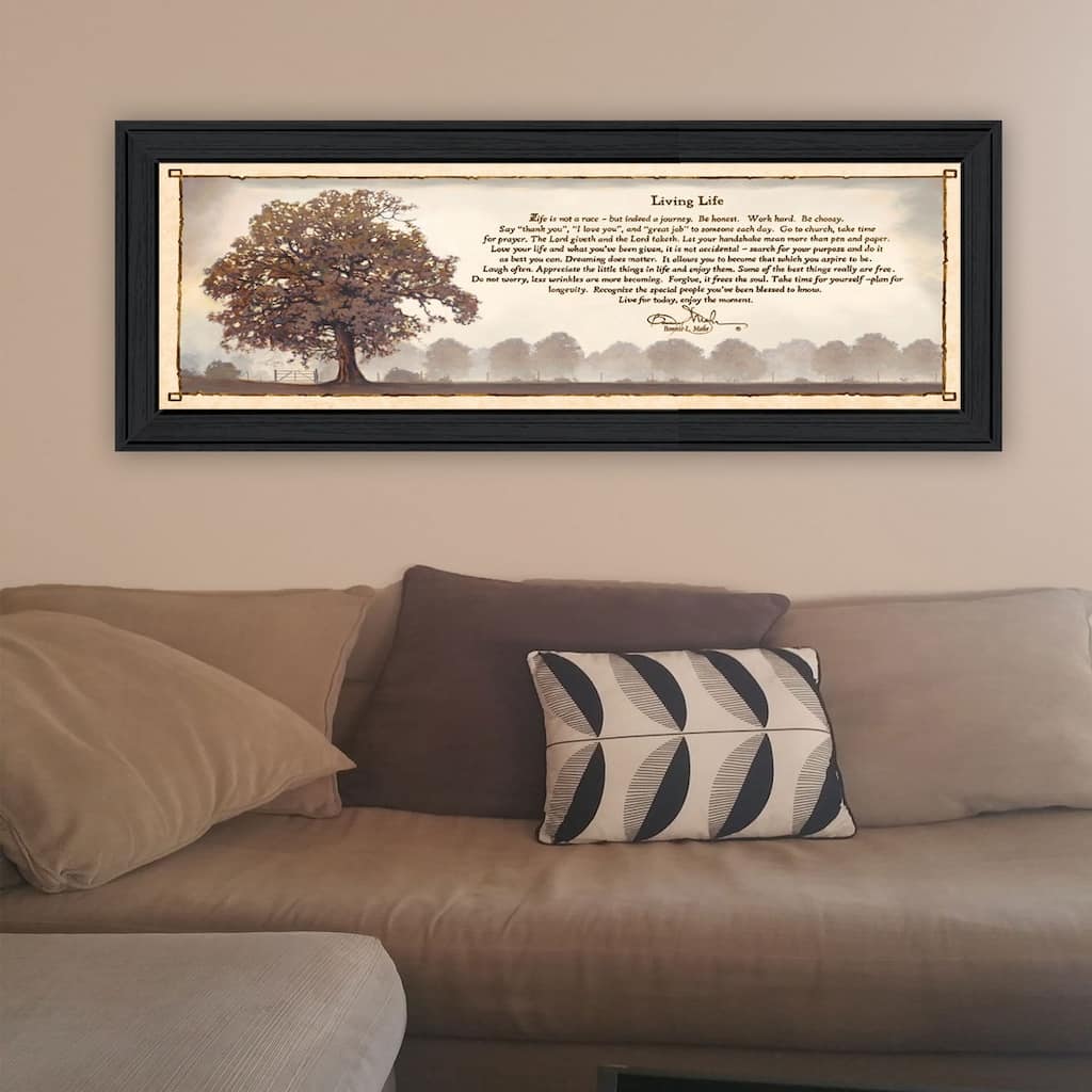 TrendyDecor4U Farmhouse "Living Life" Framed Print Wall Art by Bonnie Mohr - Earthtone