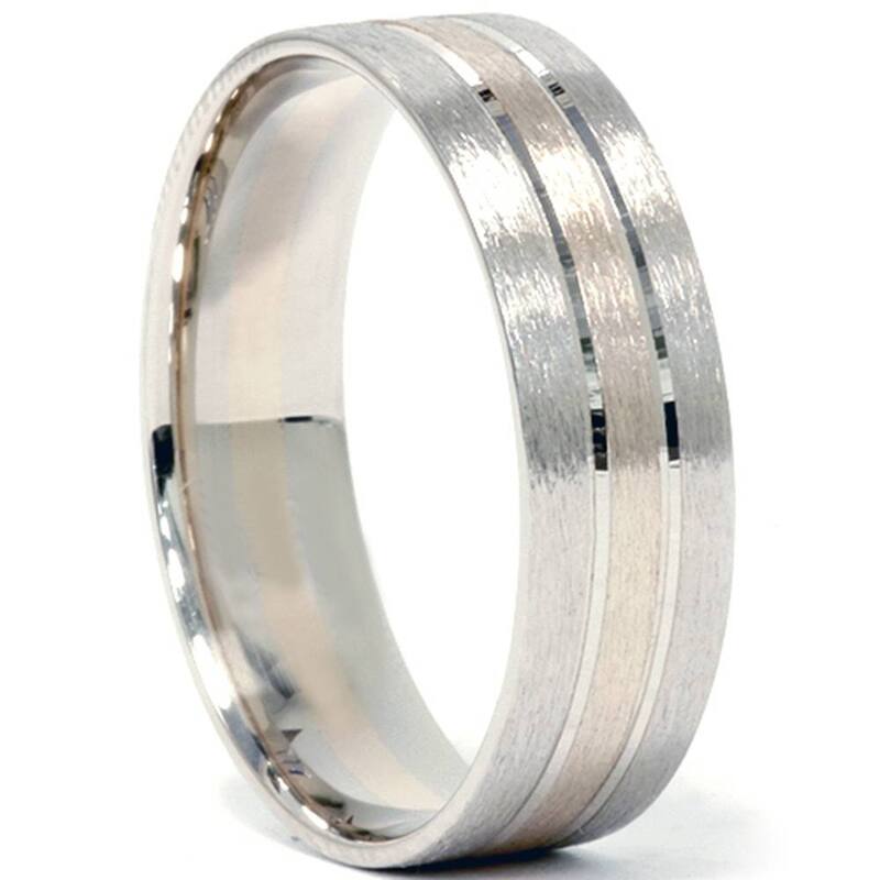 Mens Two Tone Brushed Wedding Band White & Yellow Gold