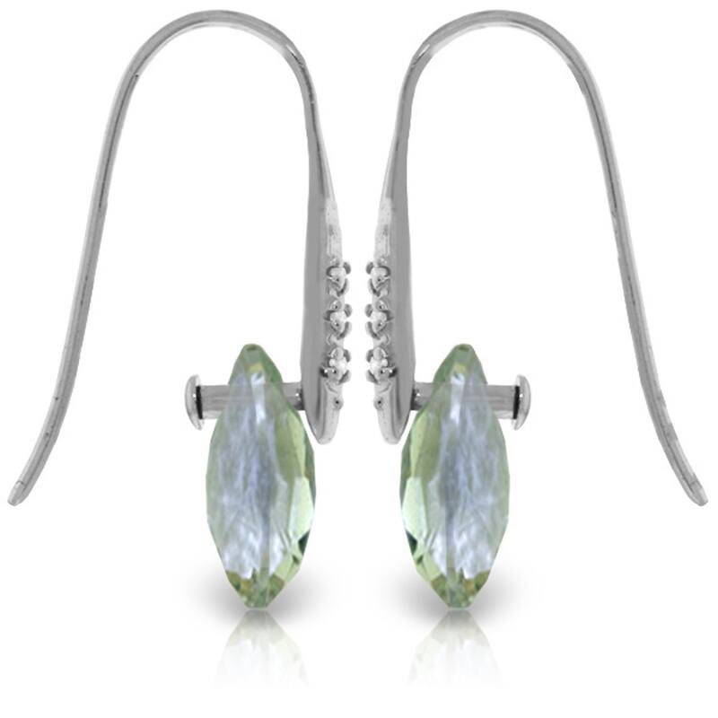 14K Solid Gold Fish Hook Earrings w/ Diamonds & Green Amethyst