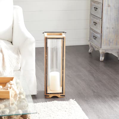 Brown Mango Wood Handmade Decorative Indoor Outdoor Candle Lantern - 8 x 8 x 31