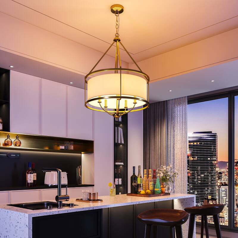 24-Inch Modern Luxury Drum Pendant Light with Adjustable Chain, Fabric Chandelier