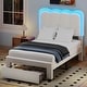 preview thumbnail 12 of 22, Adjustable Headboard Lamb Wool Bed Frame with Drawer and Charging Station & LED Lights