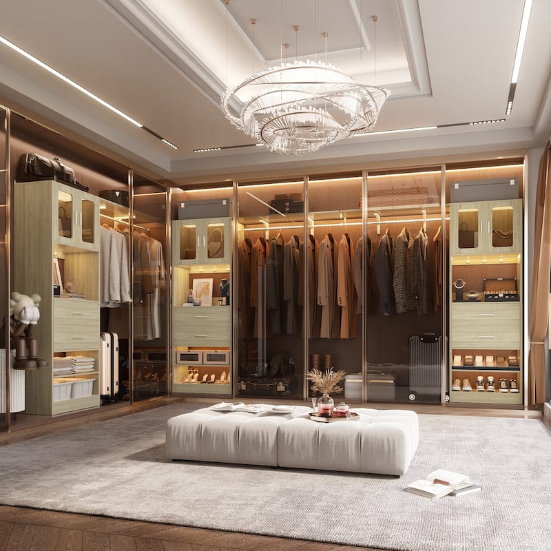 Rackcog Closet System with Doors and Drawers, Storage Organizer with DIY Shelving for Walk-in Closet