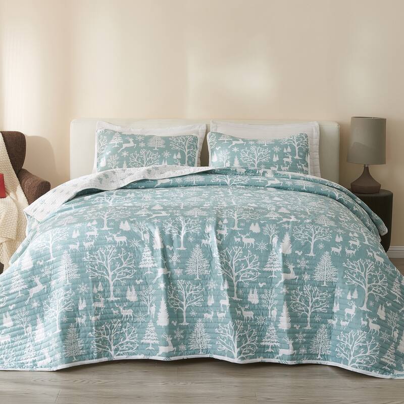 Premium Winter-Themed Microfiber Quilt Set with Shams - Full - Queen - 3 Piece